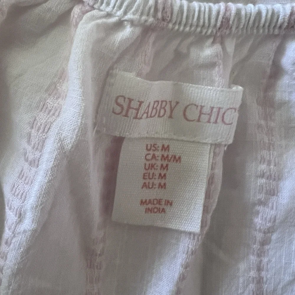 Shabby Chic White Pink‎ Striped Nightgown Square Neck Lace Ruffle Cotton Size M